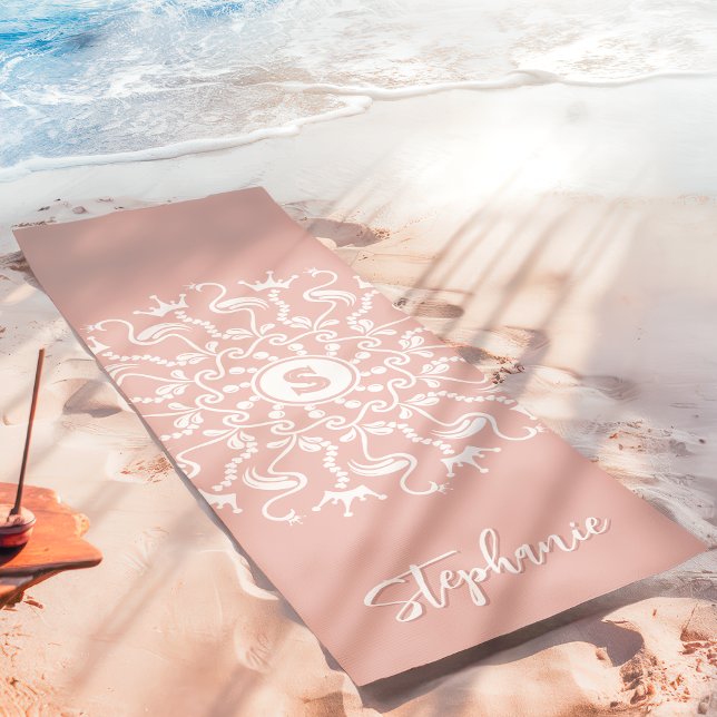 Tapis De Yoga Flamingo Perle Mandala Monogramme Rose Plage (Créateur téléchargé)