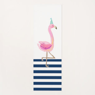 Tapis De Yoga Flamingo Rose Bleu Marine Rayures Blanches