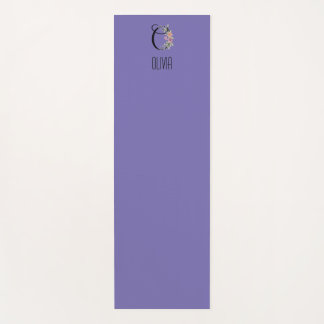 Tapis De Yoga Fleur aquarelle initiale de monogramme lavande