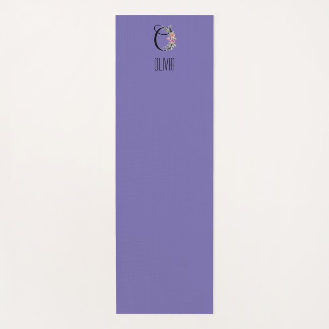 Tapis De Yoga Fleur aquarelle initiale de monogramme lavande (Devant)