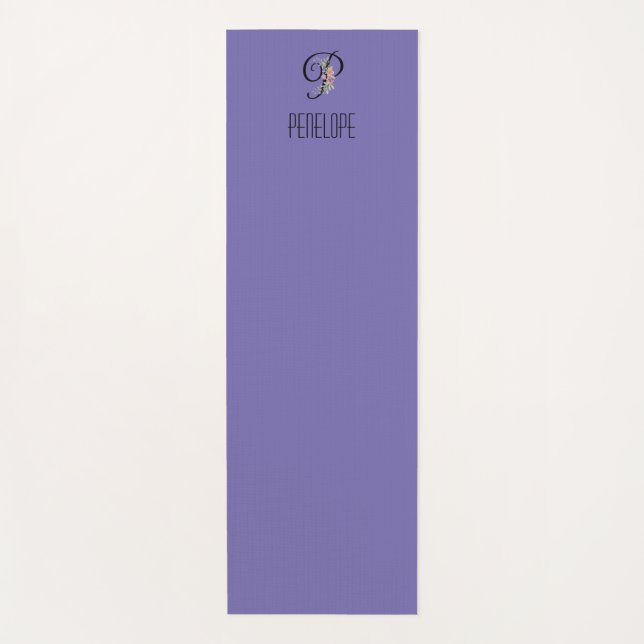 Tapis De Yoga Fleur aquarelle initiale de monogramme lavande (Devant)