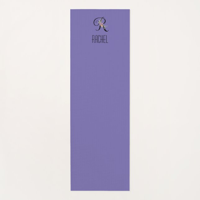 Tapis De Yoga Fleur aquarelle initiale monogramme lavande (Devant)