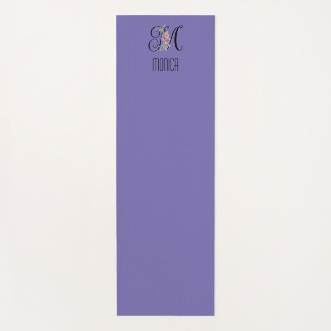 Tapis De Yoga Fleur aquarelle initiale monogramme lavande (Devant)
