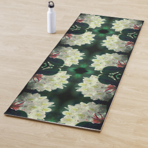 Tapis De Yoga Fleur Azalée Blanche Avec Raindrops Abstrait