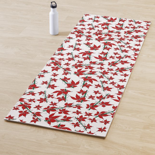 Tapis De Yoga Fleur botanique rouge de Noël (En situation)