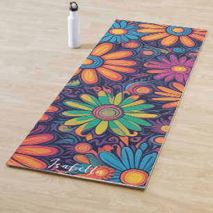 Tapis De Yoga Fleur Daisy coloré rustique motif psychédélique