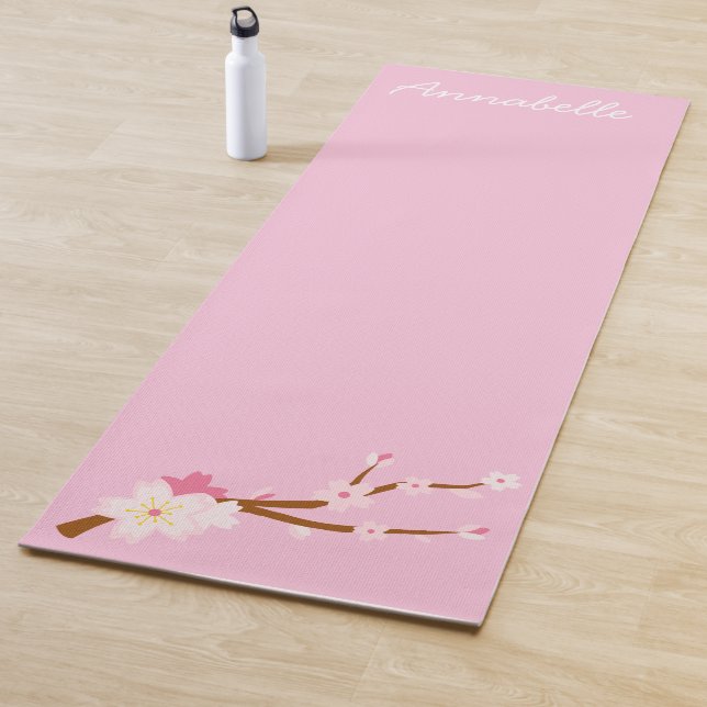 Tapis De Yoga Fleur de cerisier rose art énergique vibrant (En situation)