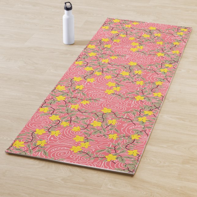 Tapis De Yoga Fleur de jasmin jaune sur le corail rose (En situation)