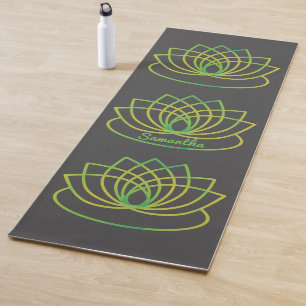 Tapis De Yoga Fleur de lotus vert et jaune