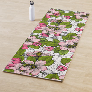 Tapis De Yoga Fleur de pomme sur blanc
