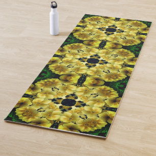 Tapis De Yoga Fleur de Primrose jaune Art Abstrait