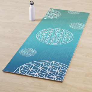 Tapis De Yoga Fleur de vie turquoise/bleue