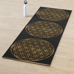 Tapis De Yoga Fleur étincelante dorée de vie