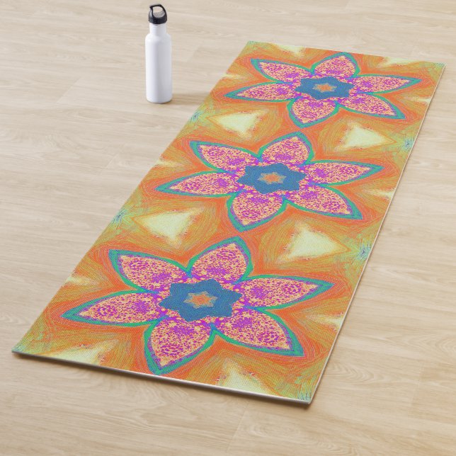 Tapis De Yoga Fleur étoile rose avec orange (En situation)
