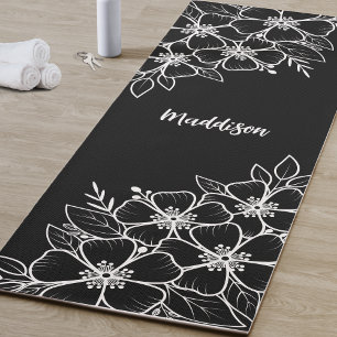 Tapis De Yoga Fleur noire personnalisée