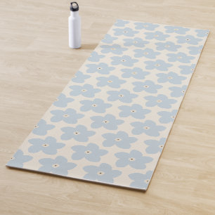 Tapis De Yoga Fleur Rétro Bleu Clair Et Crème