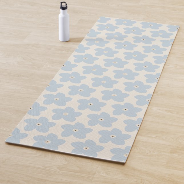 Tapis De Yoga Fleur Rétro Bleu Clair Et Crème (En situation)