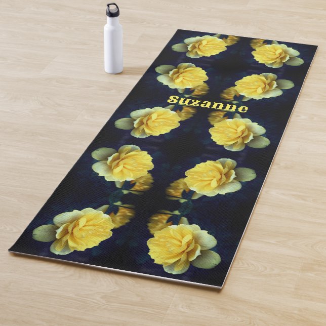 Tapis De Yoga Fleur Rose Jaune En Fleur Abstraite Personnalisée (En situation)