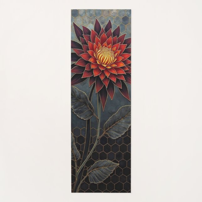 Tapis De Yoga Fleur rouge profond stylisée (Devant)
