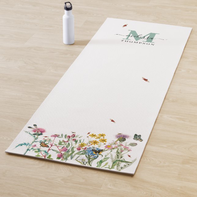 Tapis De Yoga Fleur sauvage d'aquarelle Insectes Floral Spring G (En situation)