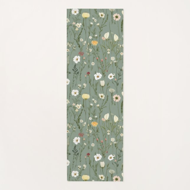 Tapis De Yoga Fleur sauvage Dusty Sage Floral Vert (Devant)