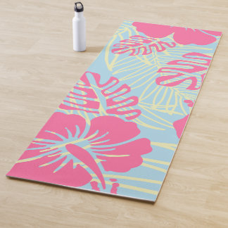 Tapis De Yoga Fleur tropicale rose/Hibiscus et feuille de palmie