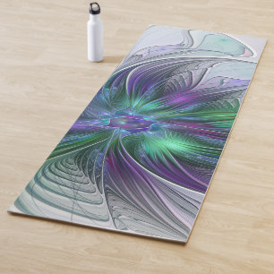 Tapis De Yoga Fleur vert violet Art Abstrait moderne Fractal