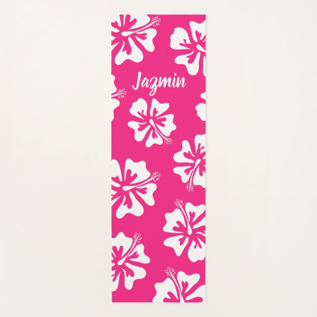 Tapis de yoga fleuri à fleurs Hibiscus rose person (Devant)