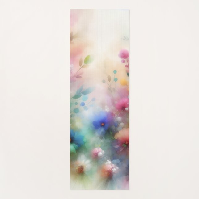 Tapis de Yoga Fleurs Aquarelles Abstraites (Devant)