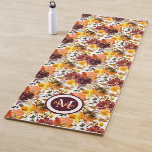 Tapis De Yoga Fleurs Aquarelles Couleurs D'automne Floral