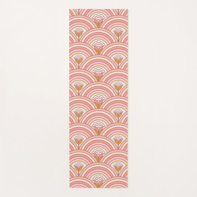 Tapis De Yoga Fleurs arc-en-ciel rétro rose (Devant)