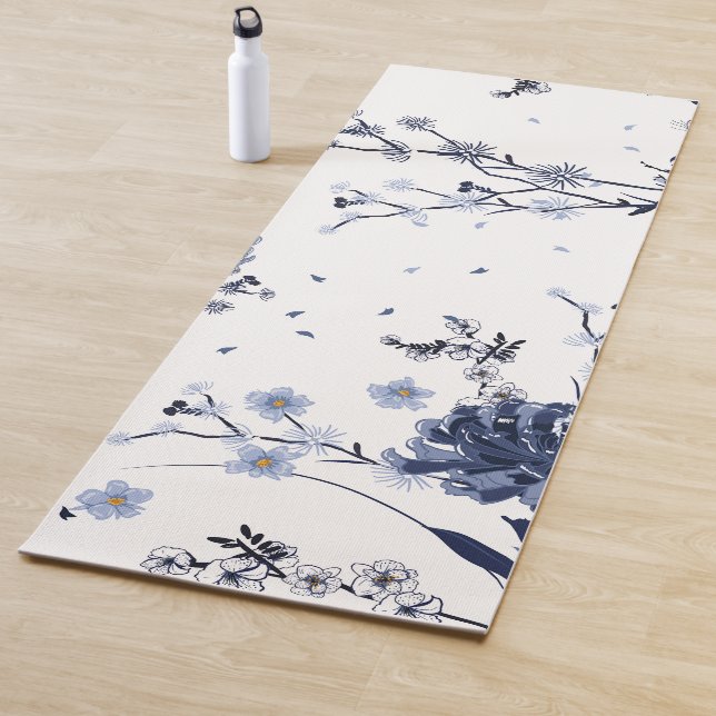 Tapis De Yoga Fleurs bleues (En situation)