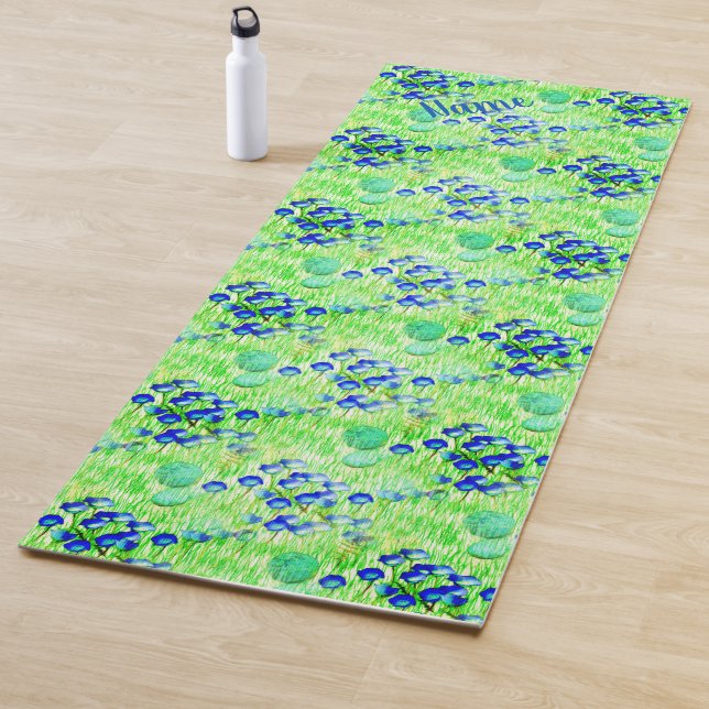 Tapis De Yoga Fleurs Bleues Et Grass Nature Art Personnalisé (En situation)