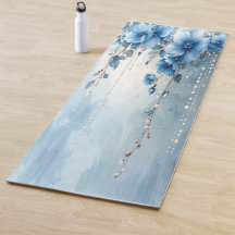 Tapis de Yoga Fleurs Bleues et Perles