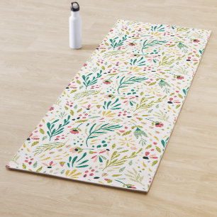 Tapis De Yoga Fleurs Botaniques Colorées & Feuilles Motif Bain À
