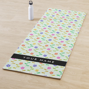 Tapis De Yoga Fleurs colorées, Arrière - plan vert clair, Noir