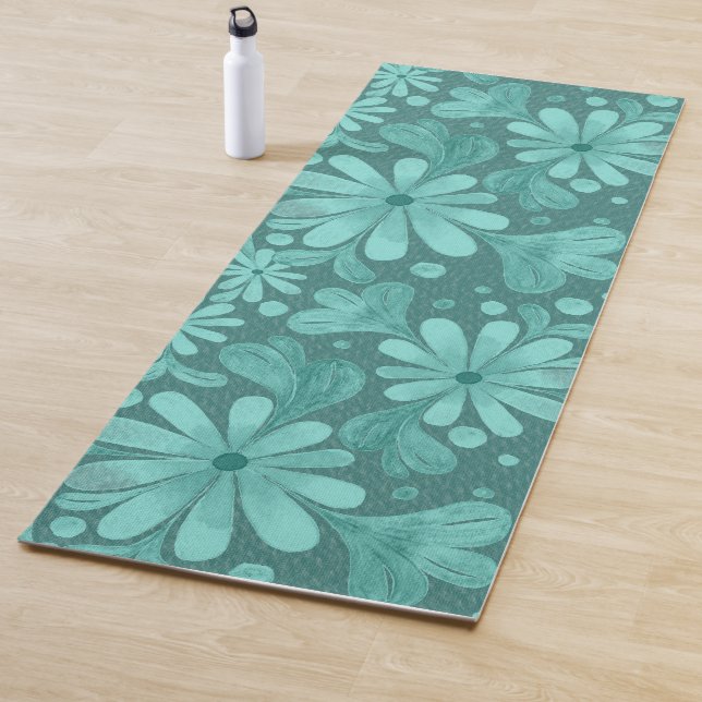 Tapis De Yoga Fleurs d'aquarelle en Turquoise et Aqua Yoga Mat (En situation)