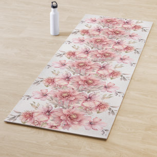 Tapis De Yoga Fleurs d'aquarelle rose fêtards Parties scintillan