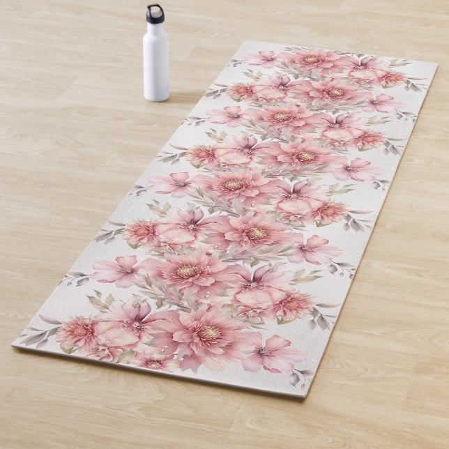 Tapis De Yoga Fleurs d'aquarelle rose fêtards Parties scintillan (En situation)