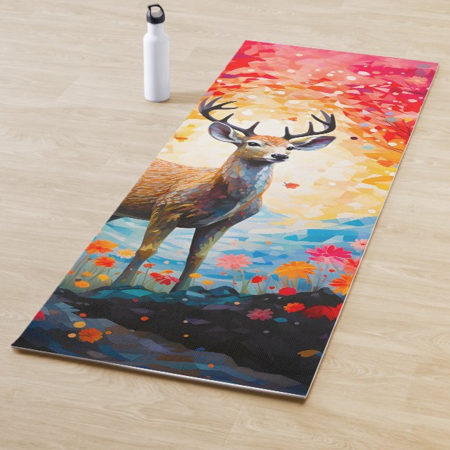 Tapis De Yoga Fleurs de coucher de soleil doré Forêt d'automne C (En situation)