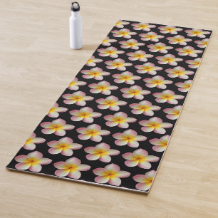 Tapis De Yoga Fleurs de frangipanier Plumeria pastel sur fond no