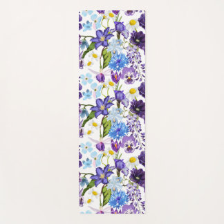 Tapis De Yoga Fleurs de jardin bleu violet.