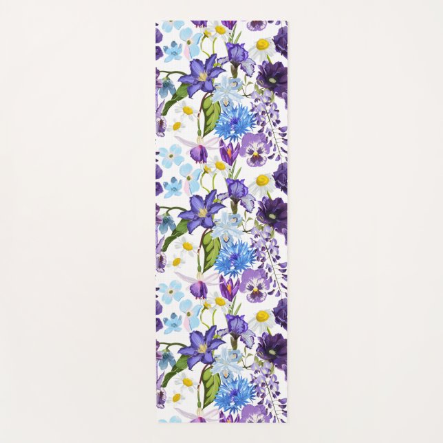 Tapis De Yoga Fleurs de jardin bleu violet. (Devant)