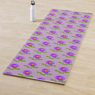 Tapis De Yoga Fleurs de lotus et nénuphars sur fond violet