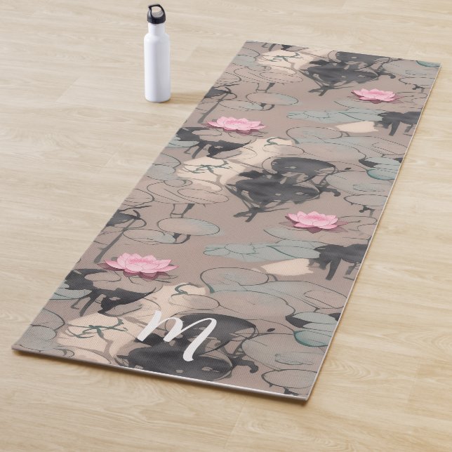 Tapis De Yoga Fleurs de Lotus rose Art Moderne Aquarelle (En situation)