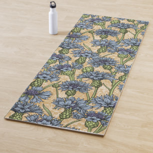Tapis De Yoga Fleurs de maïs bleues, fleurs sauvages sur le jaun