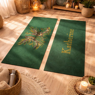 Tapis De Yoga Fleurs de Oiseaux Vintage Personnalisées Vert