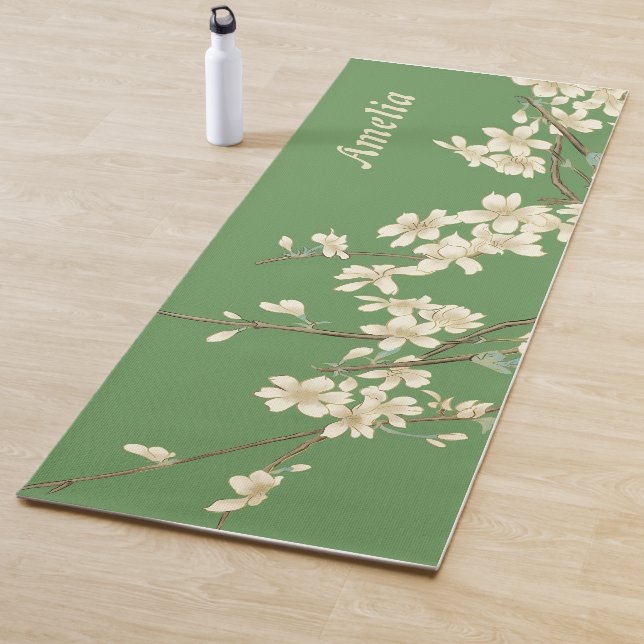 Tapis De Yoga Fleurs de printemps vert personnalisées Ajouter un (En situation)