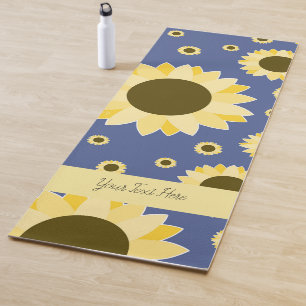 Tapis De Yoga Fleurs de soleil brillantes sur bleu marine