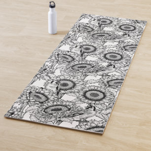 Tapis De Yoga Fleurs de soleil et ailerons en noir et blanc